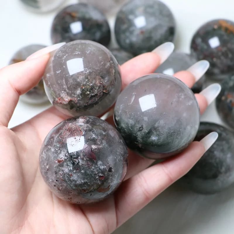 Sfera di Quarzo Naturale da Giardino, Sfera di Cristallo Fantasma Verde, Pietra Curativa, Decorazione per la Casa, Regalo Unico per le Feste per gli Amanti dei Cristalli