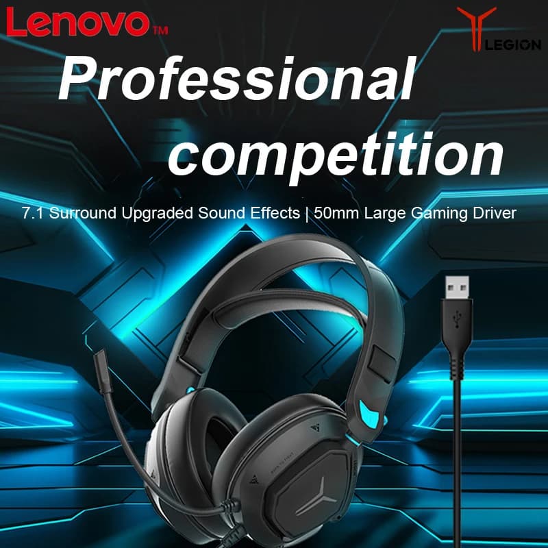 Cuffie Gaming Lenovo Legion R360 Nere con Filo e Bluetooth, Audio Surround 7.1, Driver da 50mm Migliorati