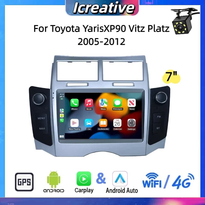 Autoradio Android 2din per Toyota YarisXP90 Vitz Platz 2005-2012 7 "Multimedia Carplay Stereo Senza Fili Autoaudio Naviagtion GPS