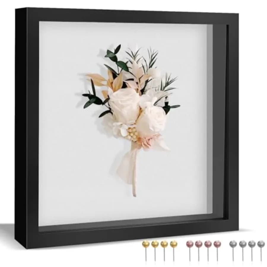 8x8 Shadow Box, Shadow Box Frame with Soft Linen Back - Push 12PCS Pins Included, 3D Picture Display Cases Box for Flowers, Tic