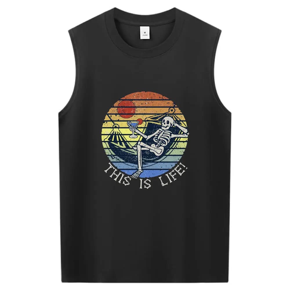 Divertente gilet in cotone con stampa This Is Life da uomo T-shirt senza maniche casual semplice quattro stagioni Top traspiranti per sport all'aria aperta unici