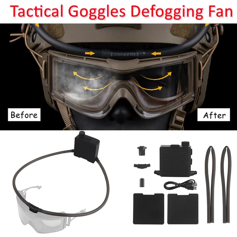 Occhiali tattici Ventola di ventilazione antiappannamento Cinghia per la testa regolabile per Airsoft Motocross Alpinismo Sci Disappannante Ventola