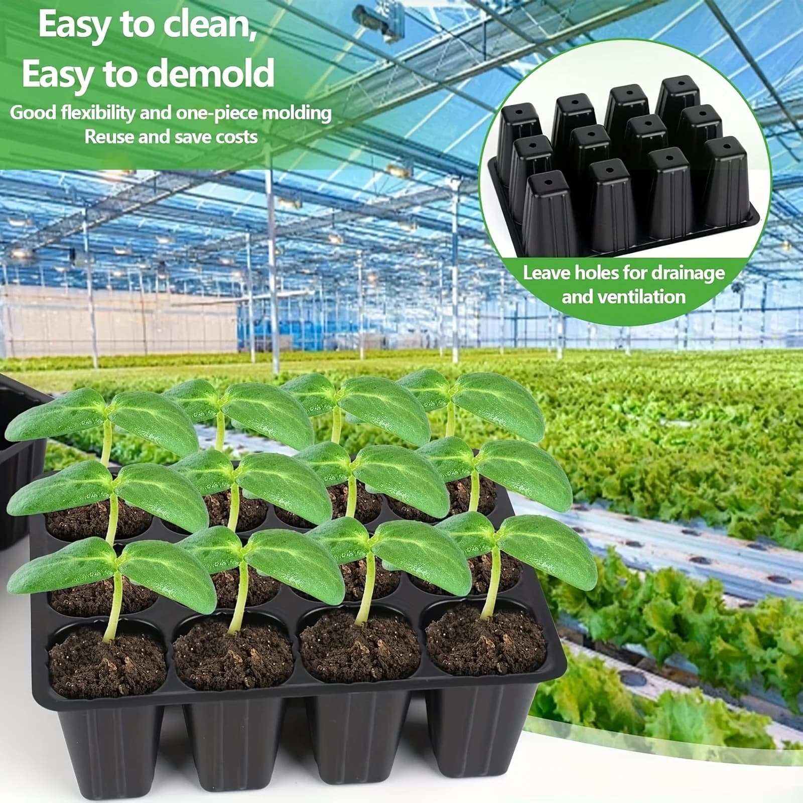 10 vasi da semina in plastica a 12 celle, profondi, riutilizzabili, per germinazione di ortaggi e fiori