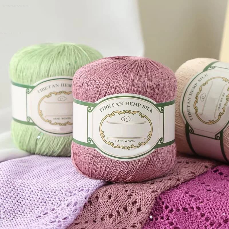 200g cotone lino pizzo con filato di paillettes, cotone lino tessuto a mano all'uncinetto Hollow estate scialle cappello giacca filato palla