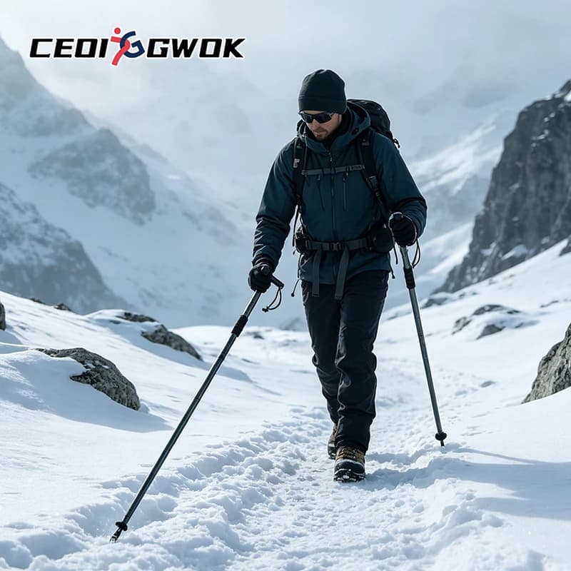 CEOI GWOK Foldable T Handle Hiking Staff 6063 Aluminum Alloy Trekking Poles Professional Outdoor Walking Climbing Stick