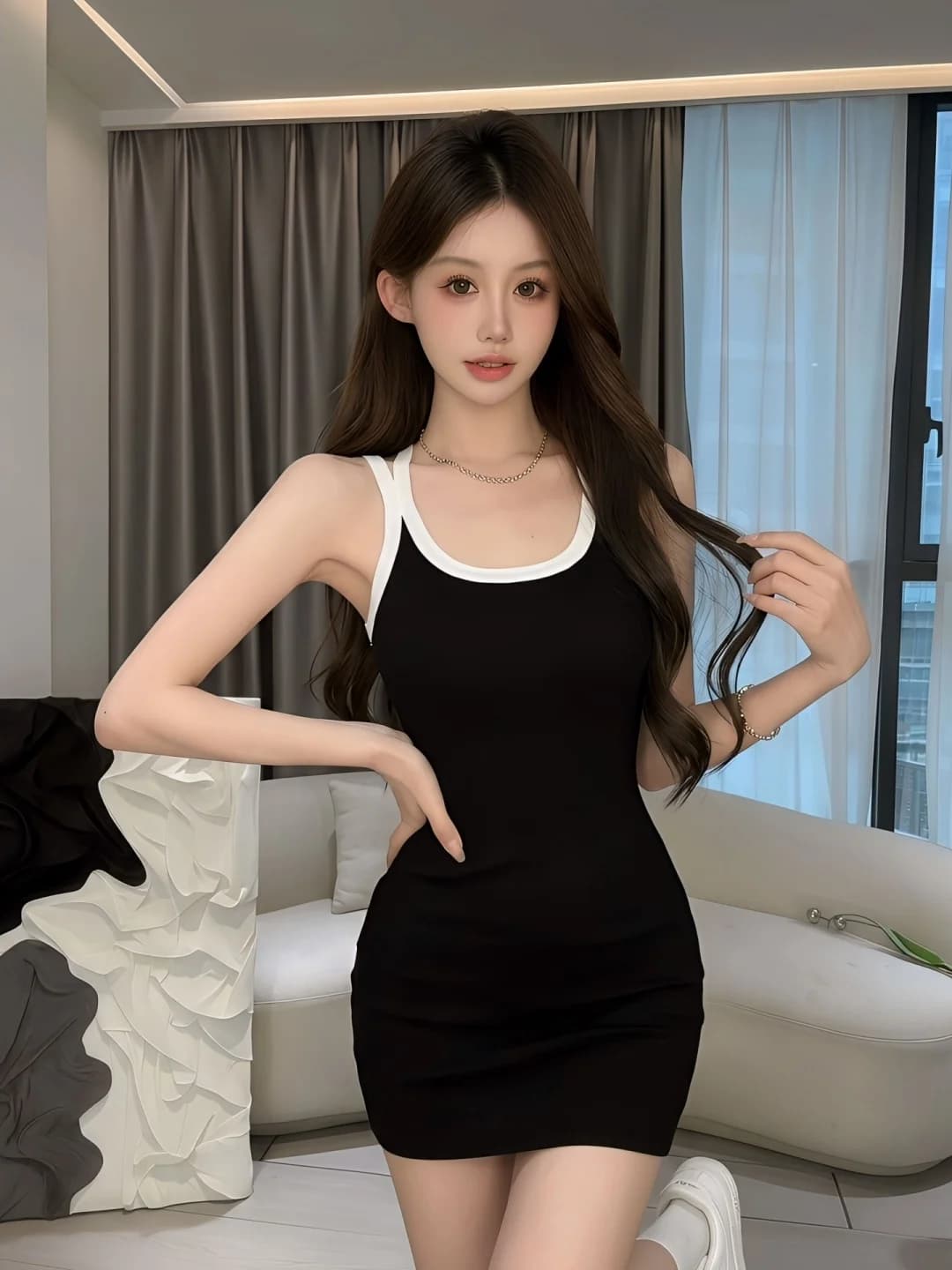 Pure Desirable Sexy Black Strapless Bodycon Dress Women's Summer Beautiful Sexy Waist Cinched Short Skirt City Commute Travel...