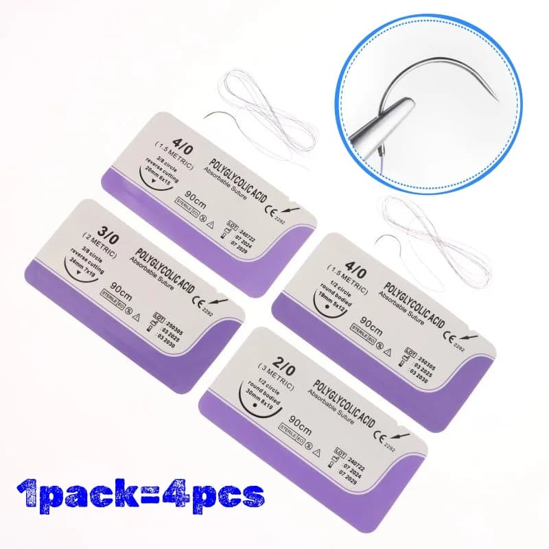 4PCS PGA 90CM Con Ago 2/0 3/0 4/0 Assorbibile Filo di Sutura Pet Dog Dimostrazioni Insegnamento Specifica Esercizi Uso