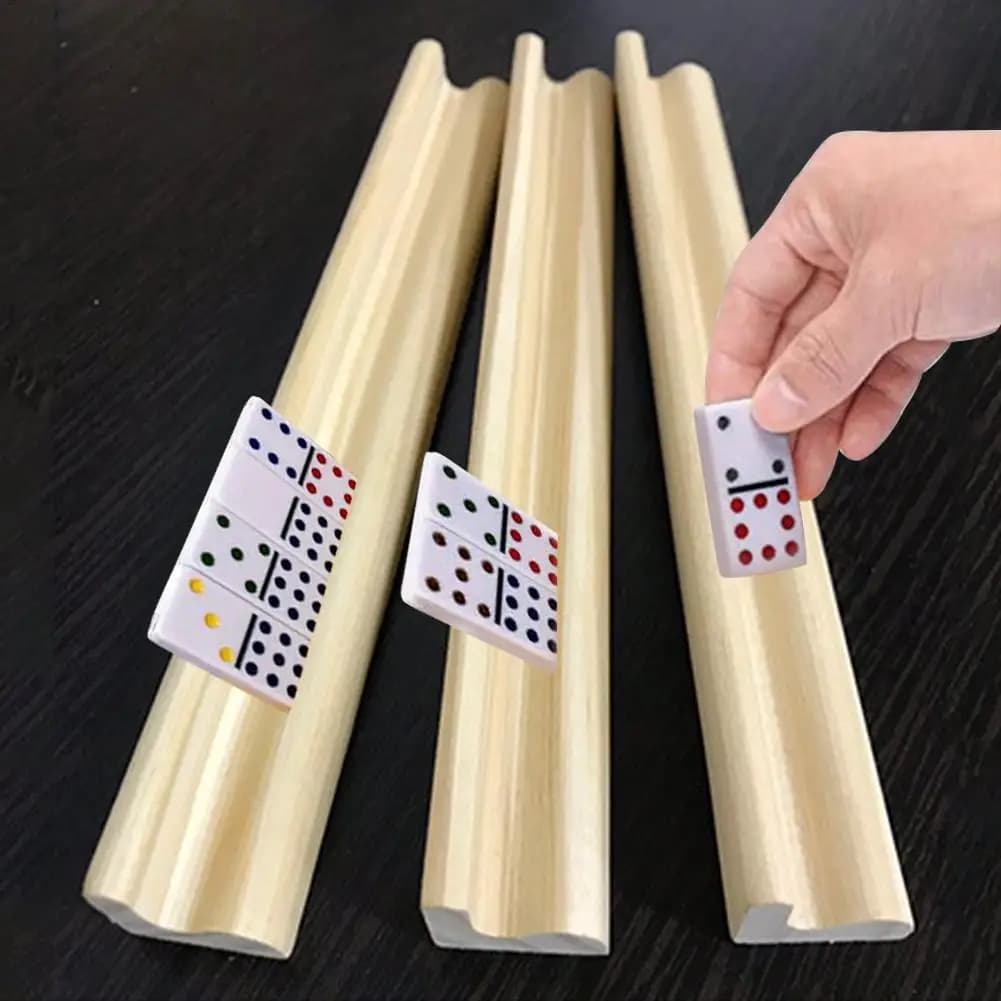 4Pcs Domino Stand Wooden Dominoes Trays Racks Train Dominoes Trays DIY Dominoes Tiles Holders for Kid Adult Mahjong Player
