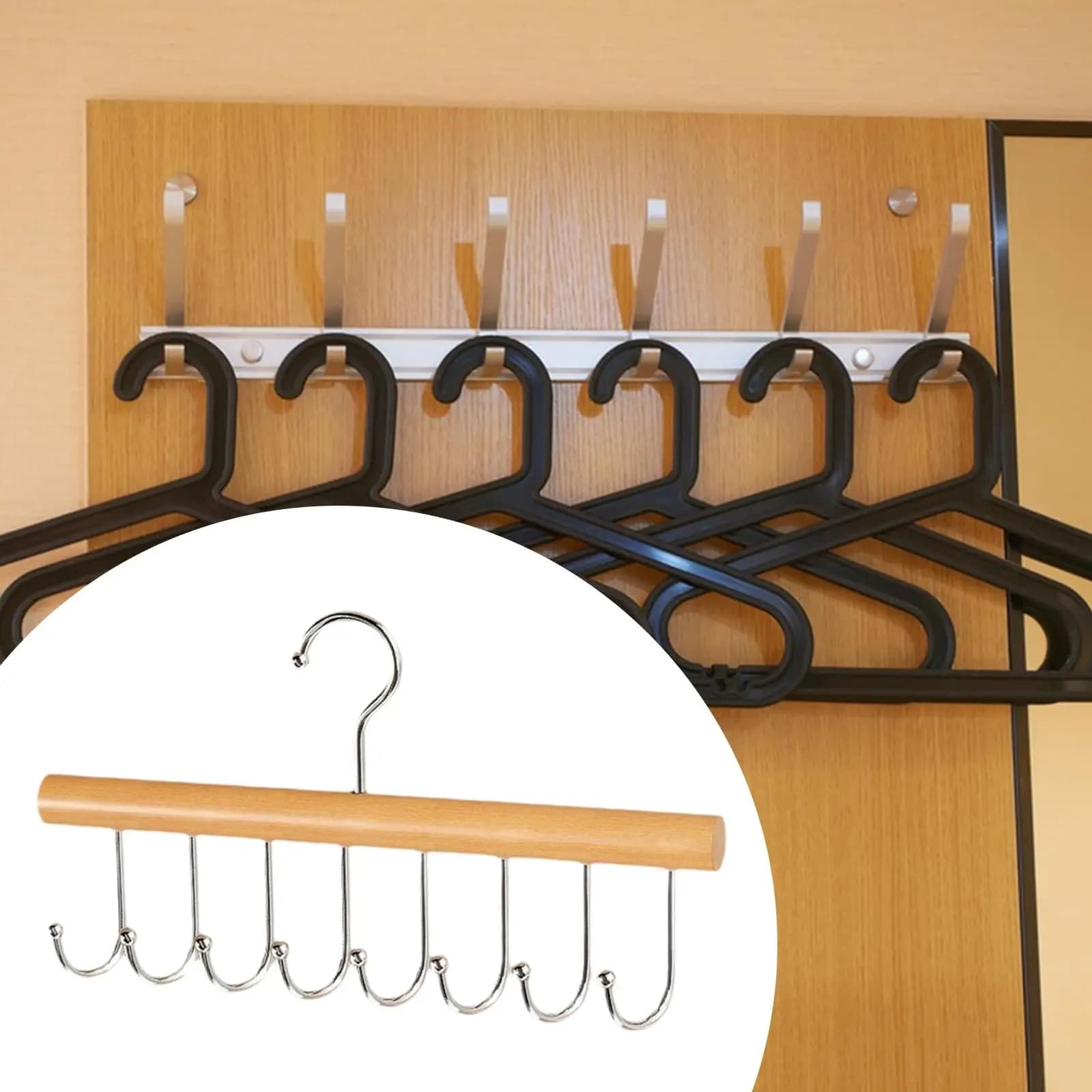Gancio Girevole per Cinture, Organizzatore in Legno per Armadio, Appendiabiti Salvaspazio per Sciarpe, Cravatte e Borse