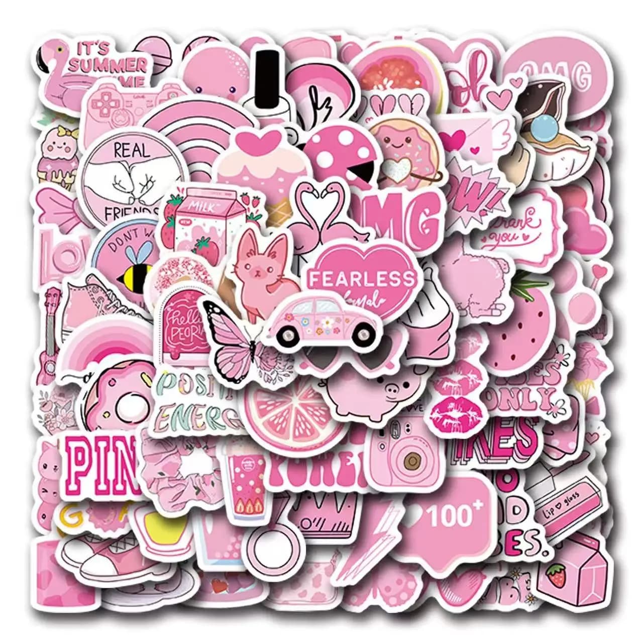 100 Adesivi Estetici Rosa Impermeabili Stile INS Trendy in Vinile per Bottiglie d'Acqua, Laptop, Diari e Decorazioni Fai-da-Te