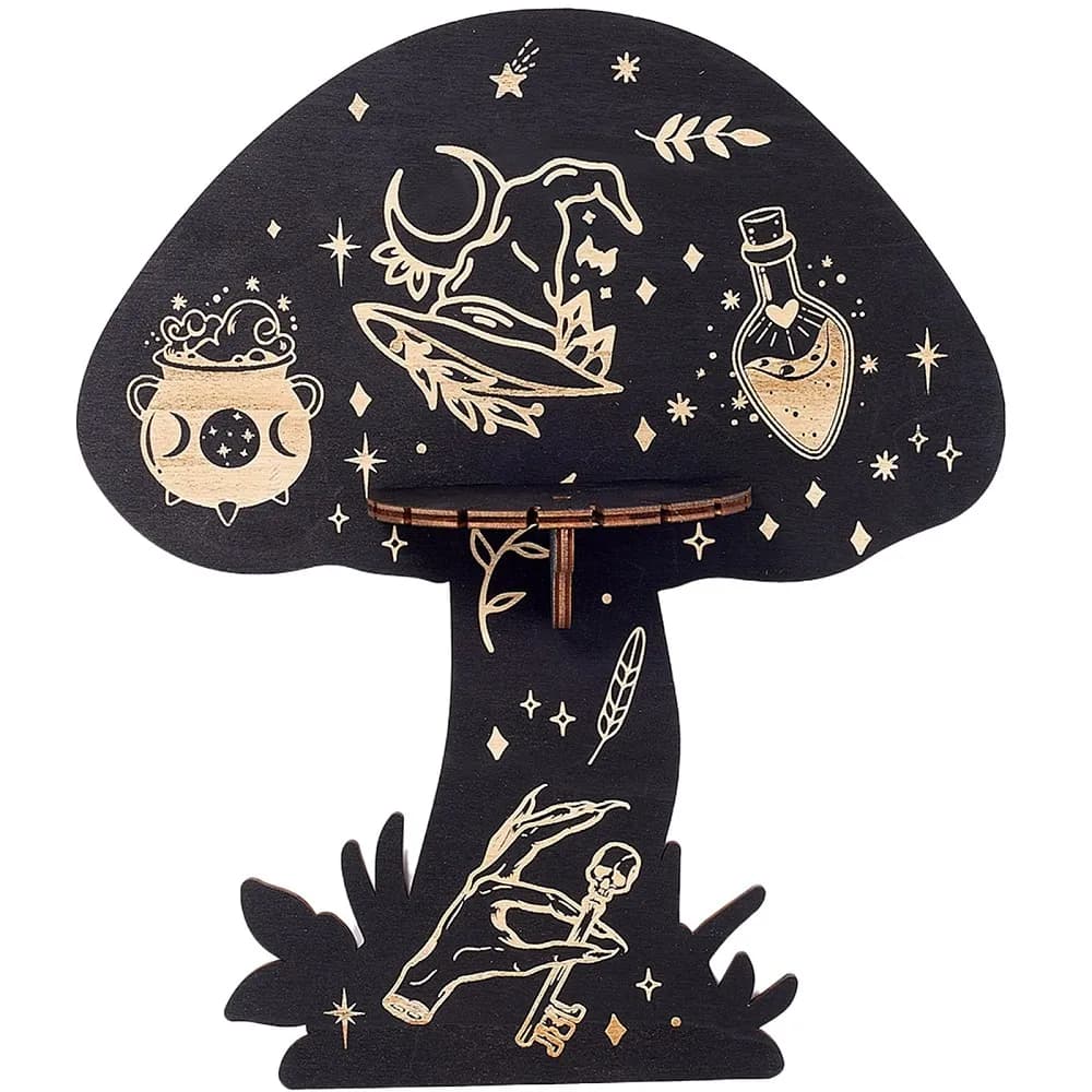 Mushroom Shelf Display Wall Shelf Floating Shelves Large Wood Dowsing Pendulum Holder Stand Witchy Stuff Storage for Hanging