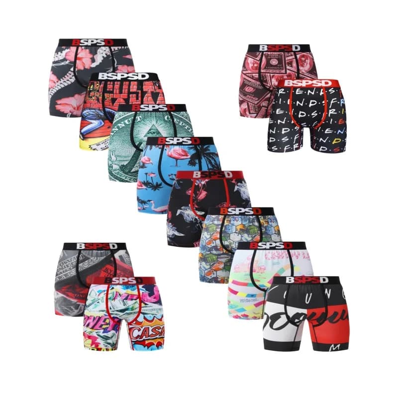 Boxer intimi da uomo Mutande da uomo traspiranti e traspiranti Taglie forti Stampa Mutandine da uomo Tronchi Boxer da uomo sexy