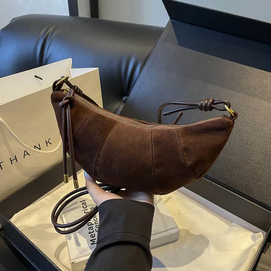 Velvet Material Zipper 2026 High Quality Shoulder Bag Solid Color Simple Fashionable Crossbody Bag Soft Western Style Handbag
