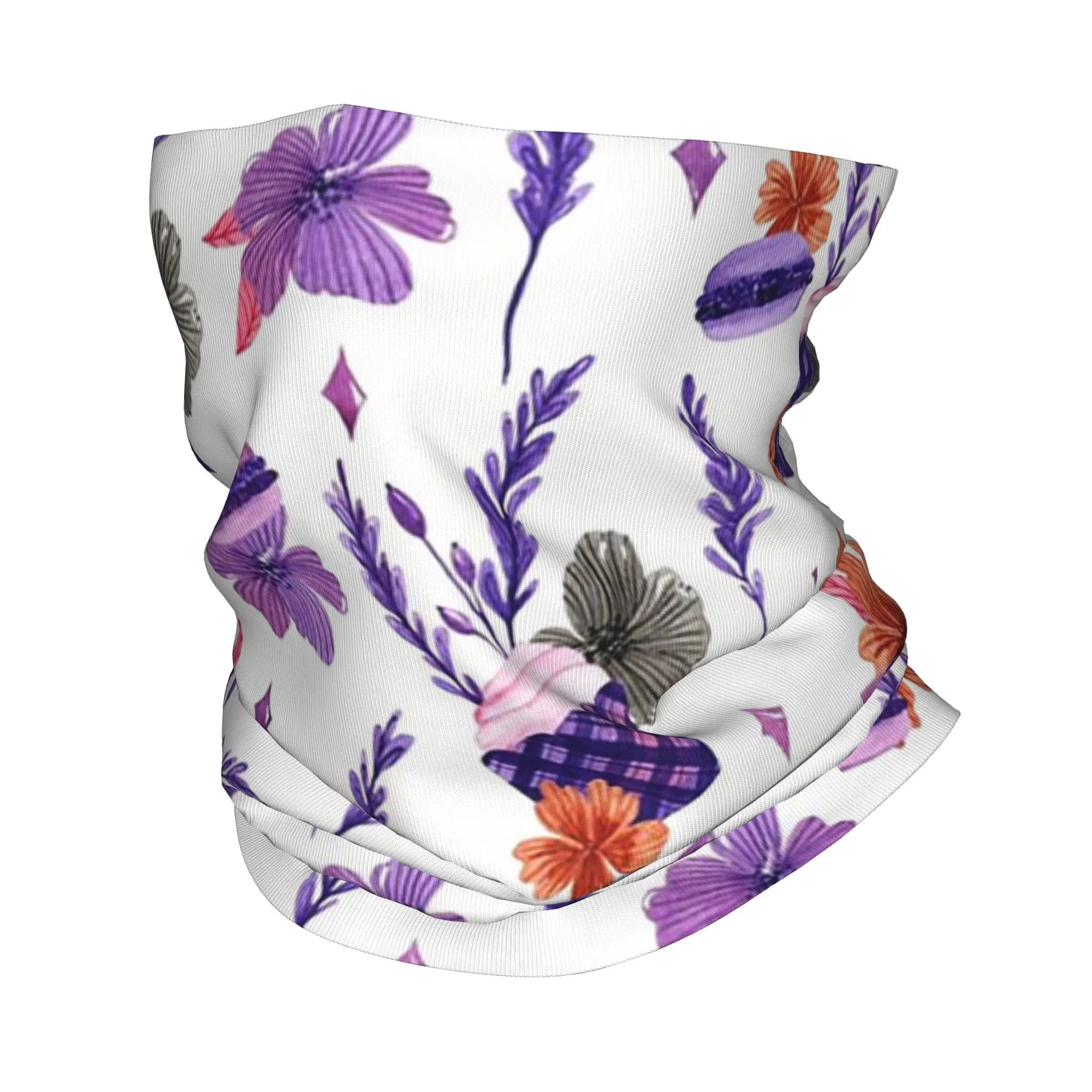 Copricollo bandana con stampa cupcake e macaron alla lavanda, maschera protettiva calda, sciarpa, maschera per il viso, per escursionismo, pesca, unisex, per adulti