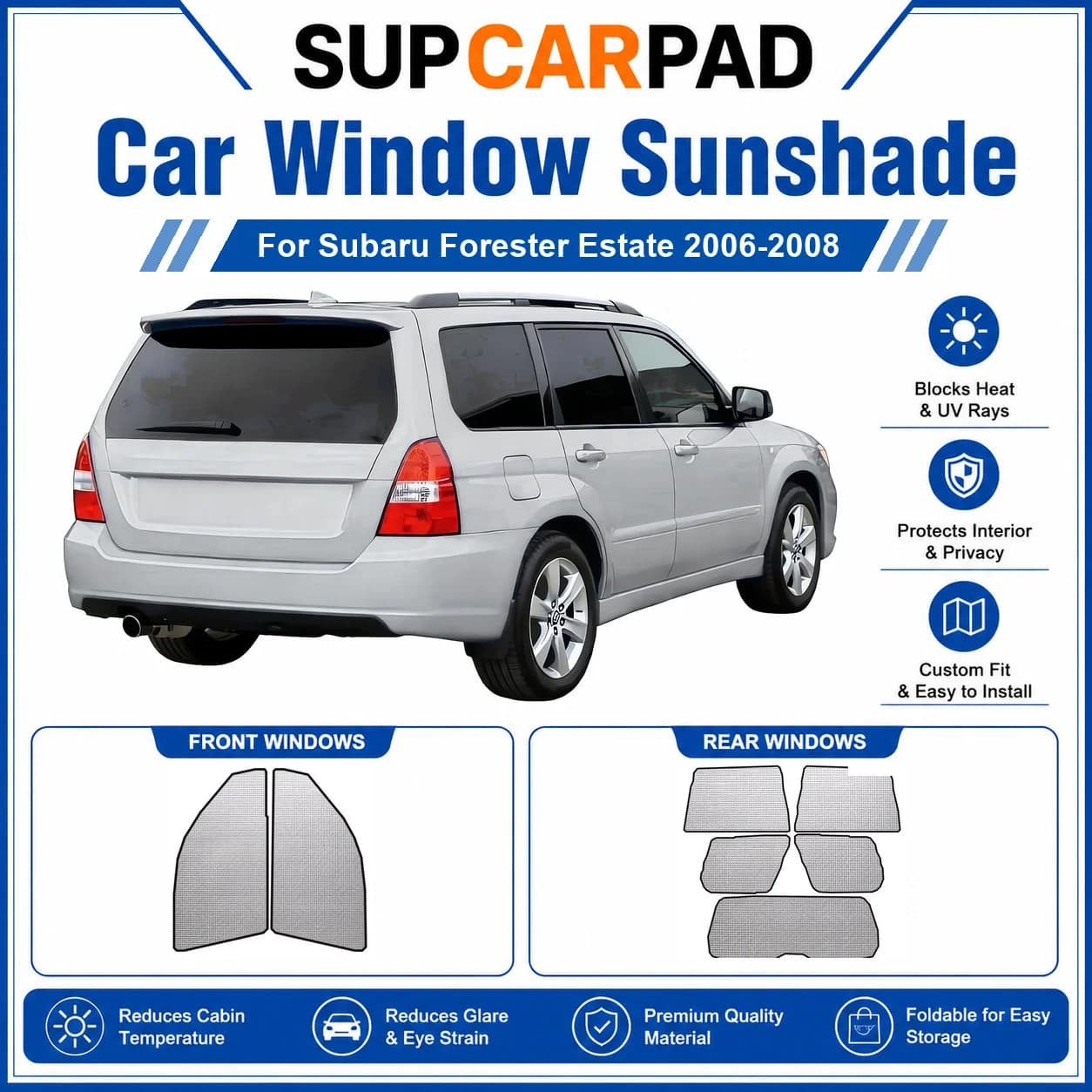 For Subaru - Subaru Forester Estate 2006-2008 Full Set Car Window Sunshades UV Block Privacy Heat Insulated Foldable Car Curtain