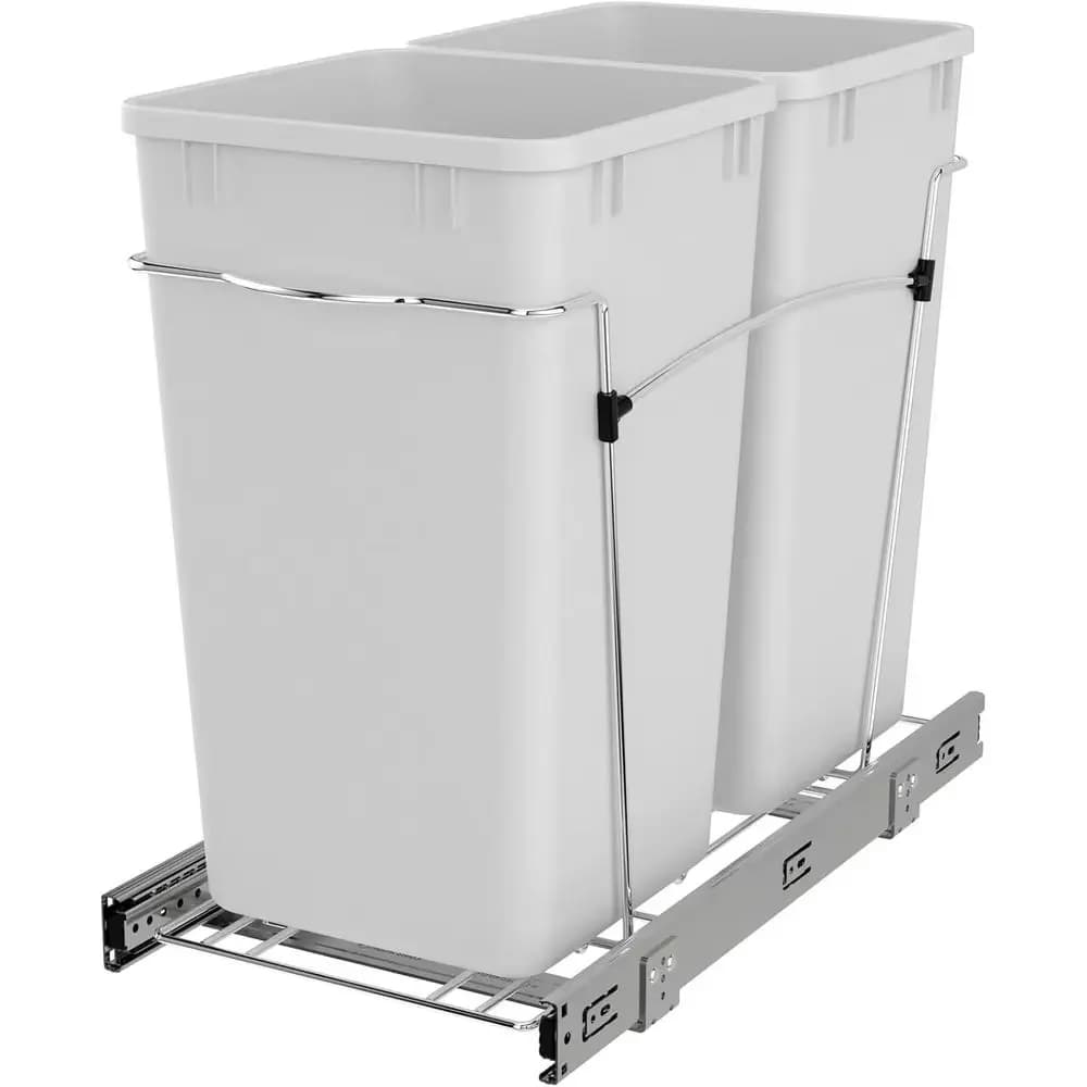 Contenitore estraibile da 27 Qt. Cestino per rifiuti da cucina con guide scorrevoli a estrazione totale, bianco