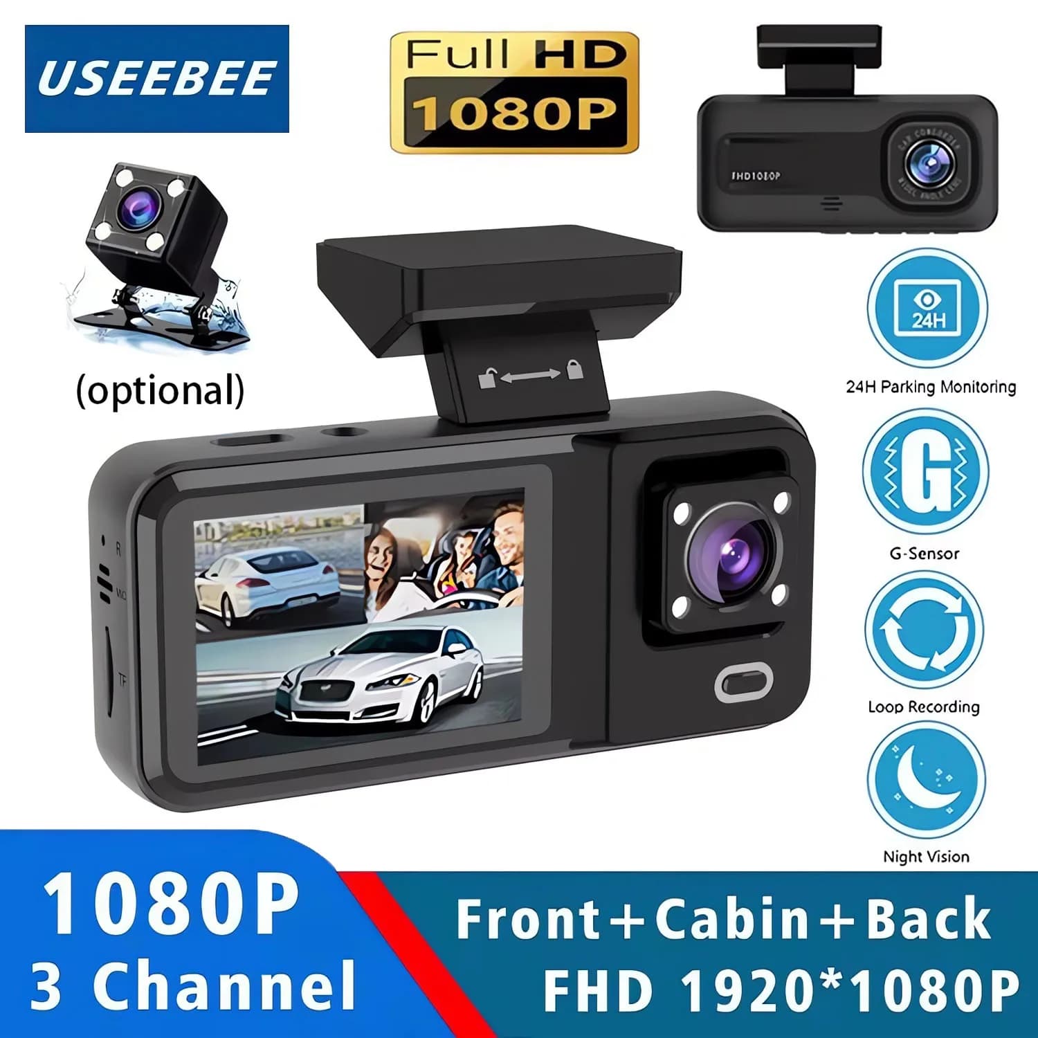 3 telecamere 1080P cabina dvr per auto Mini Dash Cam veicolo interno DVR a tre vie Dashcam a 3 canali videocamera registratore registratore video