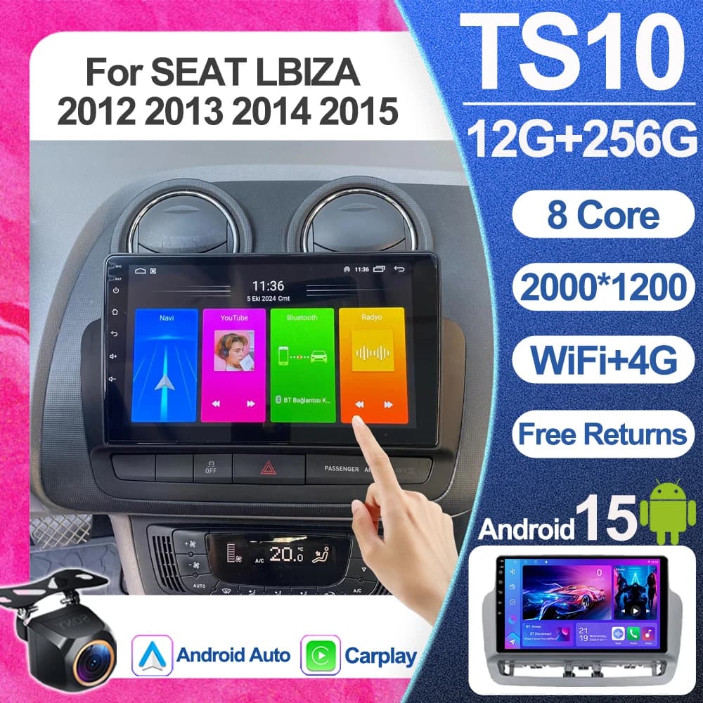 Android 15 Per SEAT LBIZA 2012 2013 2014 2015 Auto Radio Carplay 4G Auto Multimedia Navigazione GPS Bluetooth NO 2Din DVD WIFI 5G