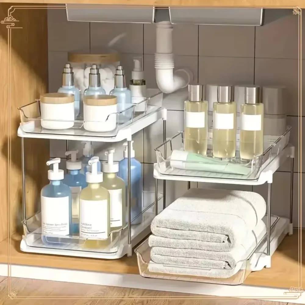 Organizzatore multiuso per armadietto da bagno a 2 livelli, ripiano estraibile sotto il lavandino, organizzazione dispensa, scaffale da cucina