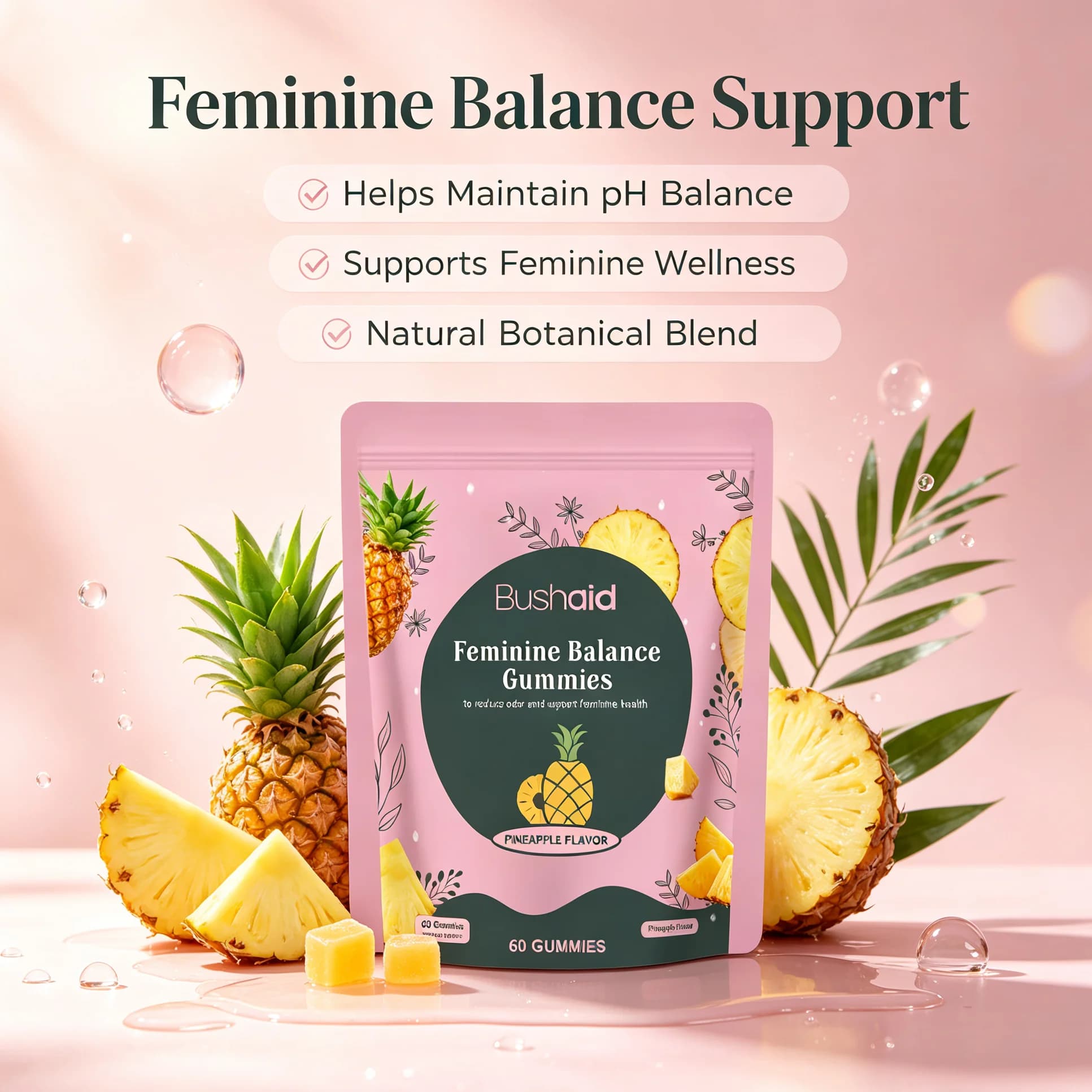 Feminine Balance Gummies with Vitamin C Women Probiotic Supplement Support pH Balance Vaginal Flora Immune Health Vegan Gummy