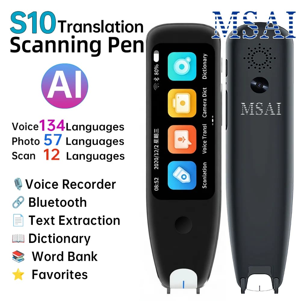 MSAI S10 Smart Scan Traduttore Pen Estratto offline 21 lingue Foto Traduttore 134 Dizionario di traduzione vocale Registratore
