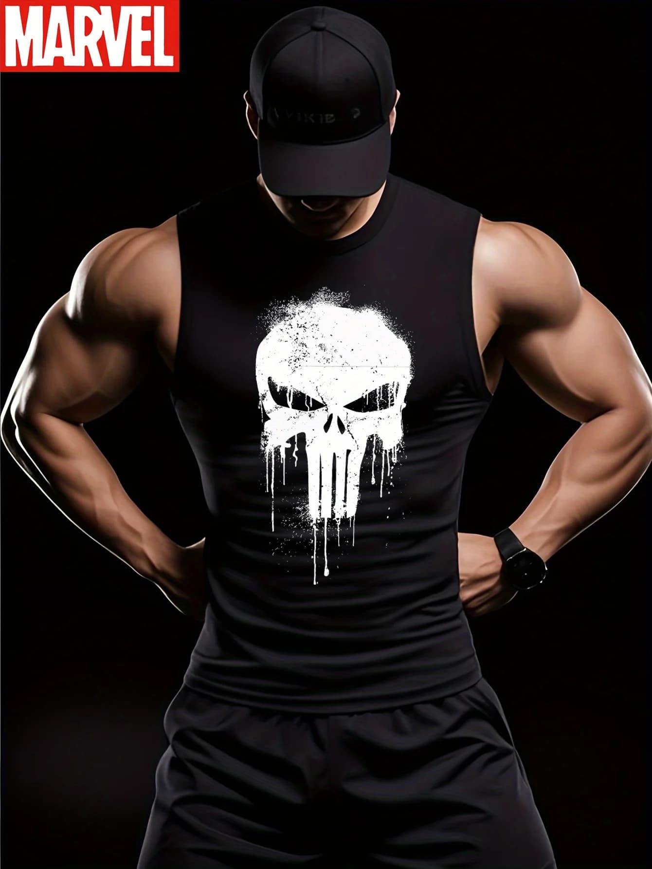Camicia senza maniche da uomo con logo teschio Progettato da Marvel Punisher Fitness Gilet muscolare Abbigliamento fitness 100% cotone