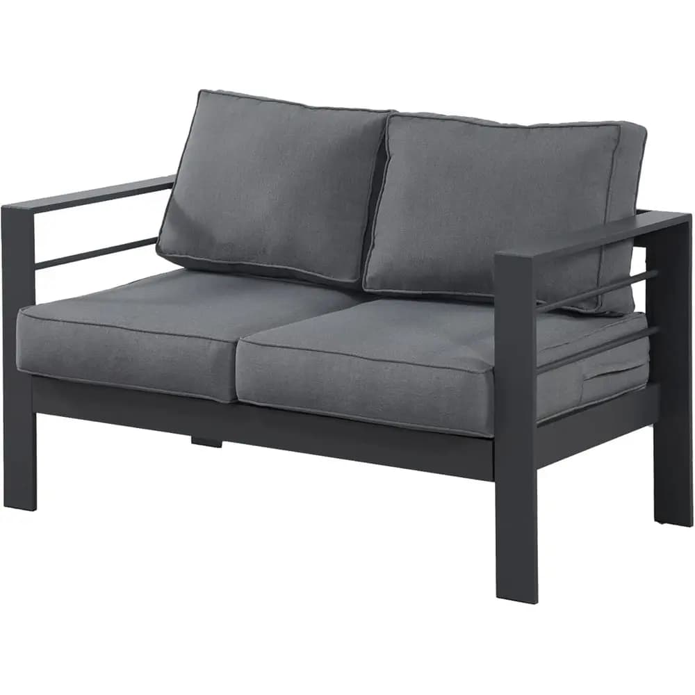 Garden furniture Two-seat sofa, 2-seat outdoor sofa for all seasons, grey metal chair with grey k cushions