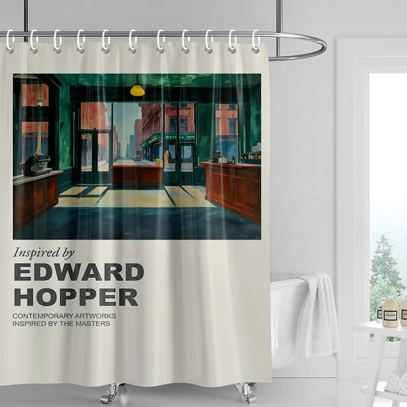 Tenda da doccia ispirata a Edward Hopper, stampa artistica per interni vintage Cafe, arredamento per il bagno in poliestere impermeabile, 180x180 cm