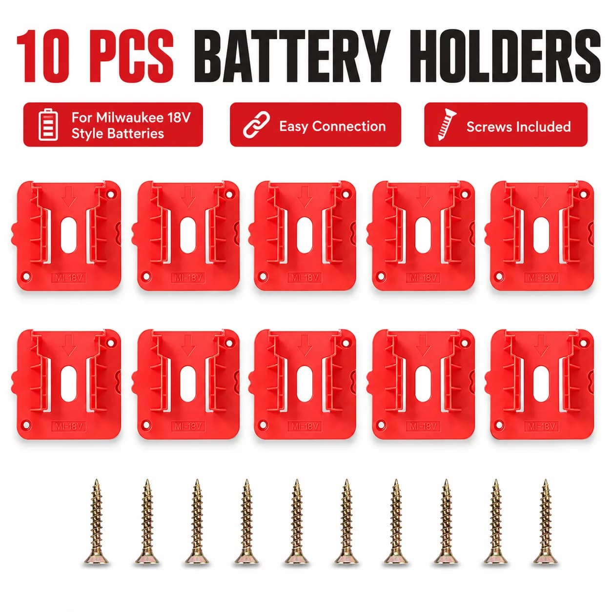 10pcs Battery Holder Wall Mount for Milwaukee M18 18V Li-ion Dock Storage Rack Organizer Fixed Bracket Base for Workshop