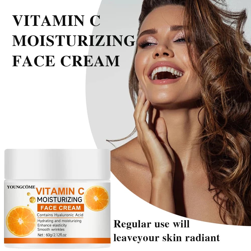 Moisturizing cream with vitamin C with hyaluronic acid, nourishing cream moisturizing and firming for skin care for women, all skin types 30/60g