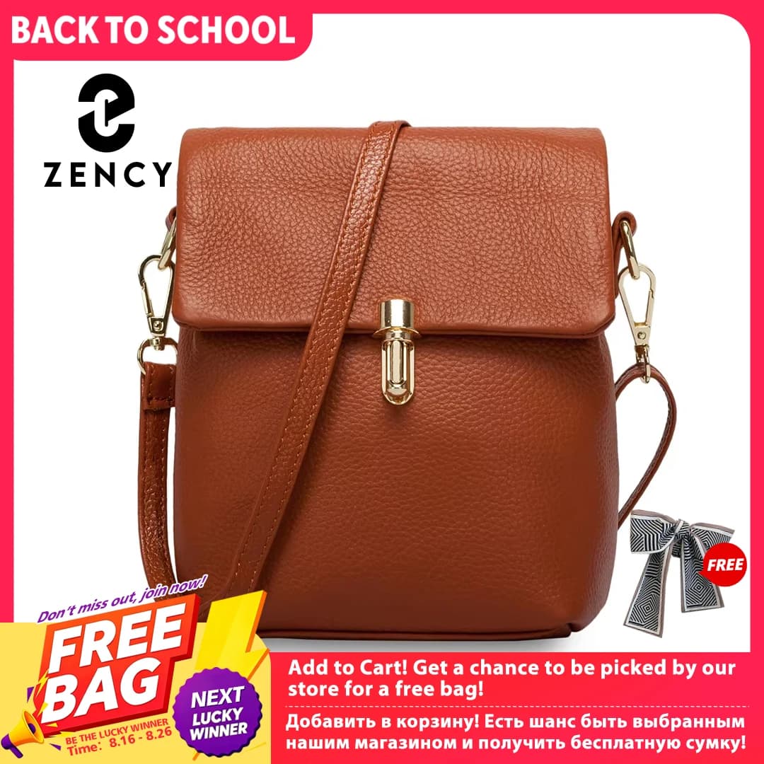 Zency 100% Genuine Leather Fashion Women Messenger Bag Practical Phone Purse Girl's Small Flap Bags Lady Shoulder Handbag