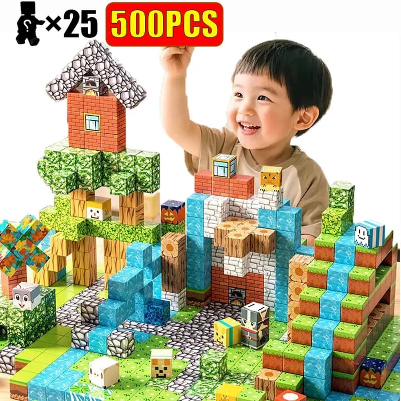 10-500PCS Blocchi Magnetici Set di Giocattoli da Costruzione Costruire Miniera Magnete Modello Mondo STELO Montessori Sensoriale Per I Bambini Regali Di Natale