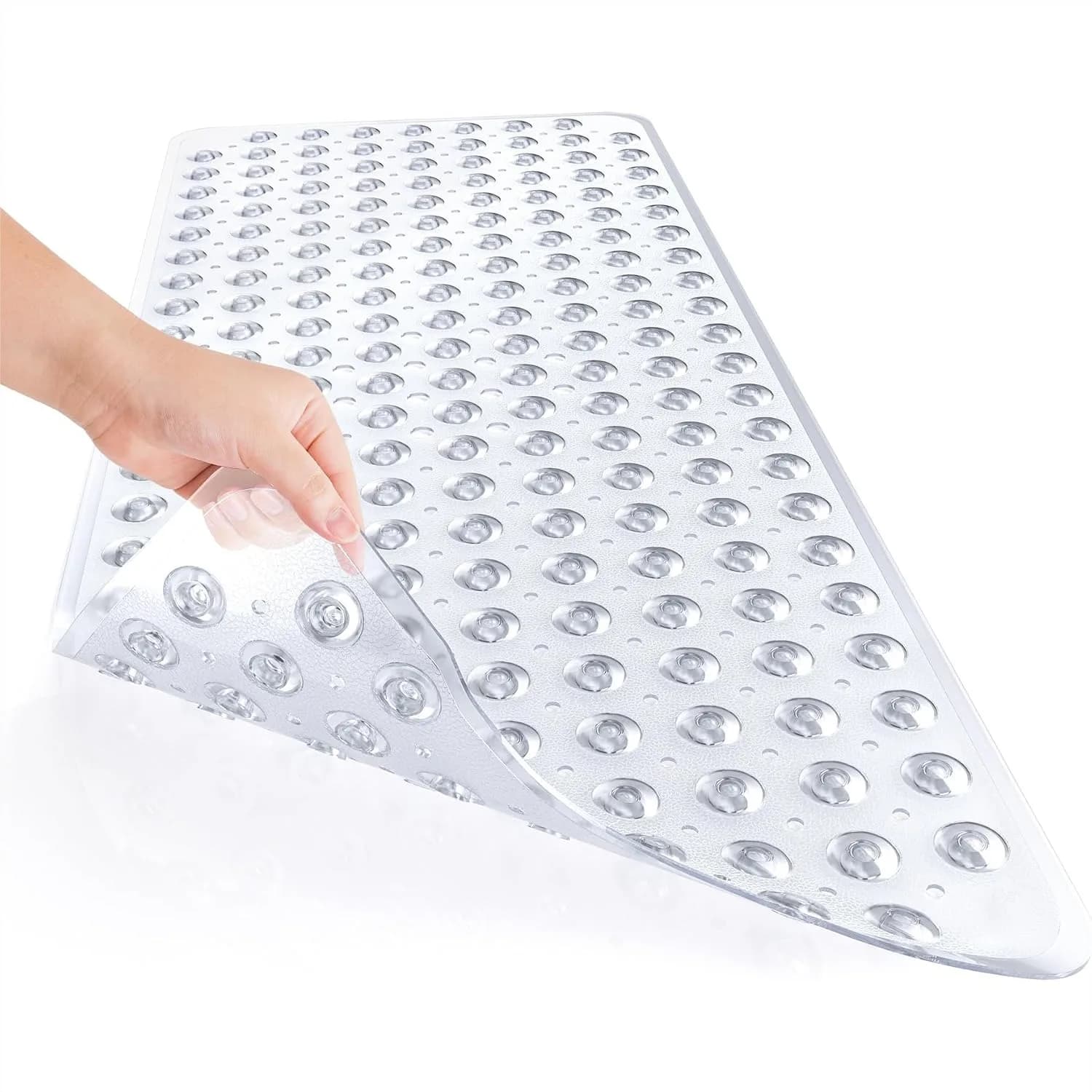 Shower Mat Non Slip 40 x 16 Inches, Bath Mat with Suction Cups and Drain Holes for Tub, Clear