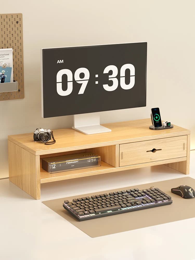 Desktop Computer Monitor Stand Riser with Drawer Simple Style Wood Material Office Furniture Storage Display Rack for Women