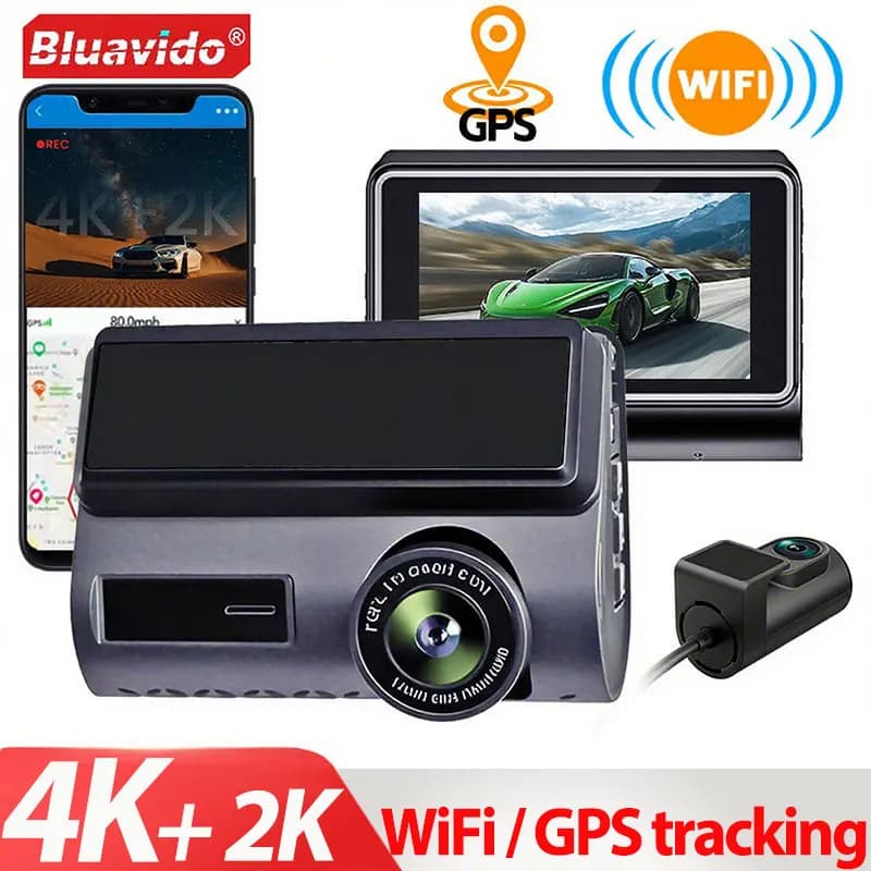 Dash Cam 4K anteriore e doppia fotocamera posteriore 2.5K GPS WiFi con visione notturna IMX415 Schermo da 3 "Controllo APP Monitoraggio monitor di parcheggio 24 ore su 24