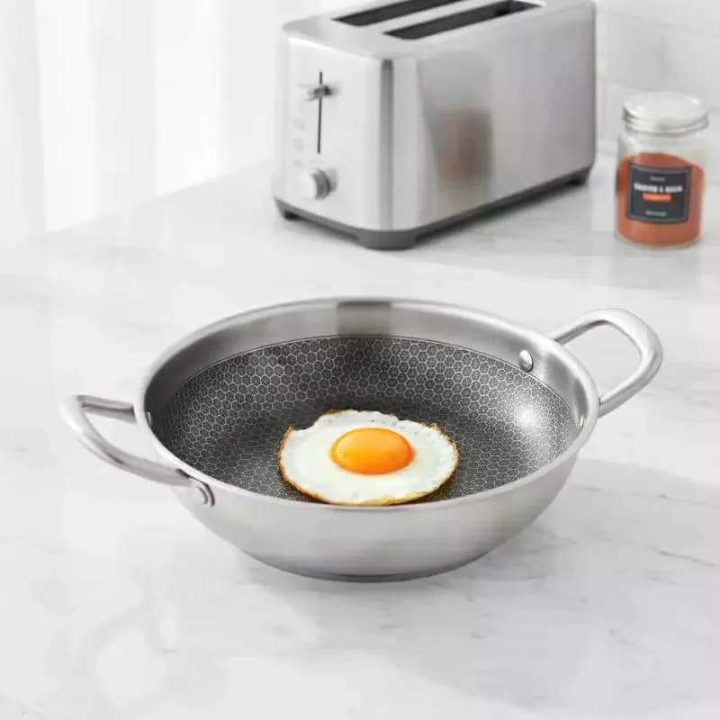 1Pcs Food Grade Honeycomb Nonstick Wok With Double Ears Stainless Steel Frying Pan Home Induction Cooker Frying Pan