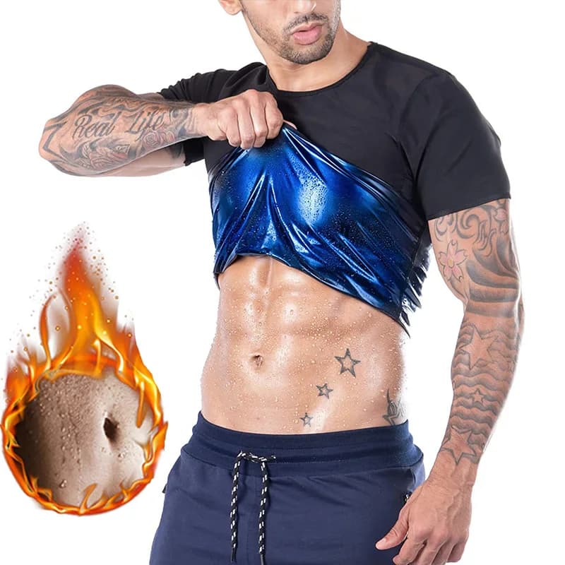 Uomo Sudore Sauna T-shirt Vita Trainer Addome Bruciare i grassi Canottiere Dimagrante Allenamento Body Shaper Compressione Top Manica corta