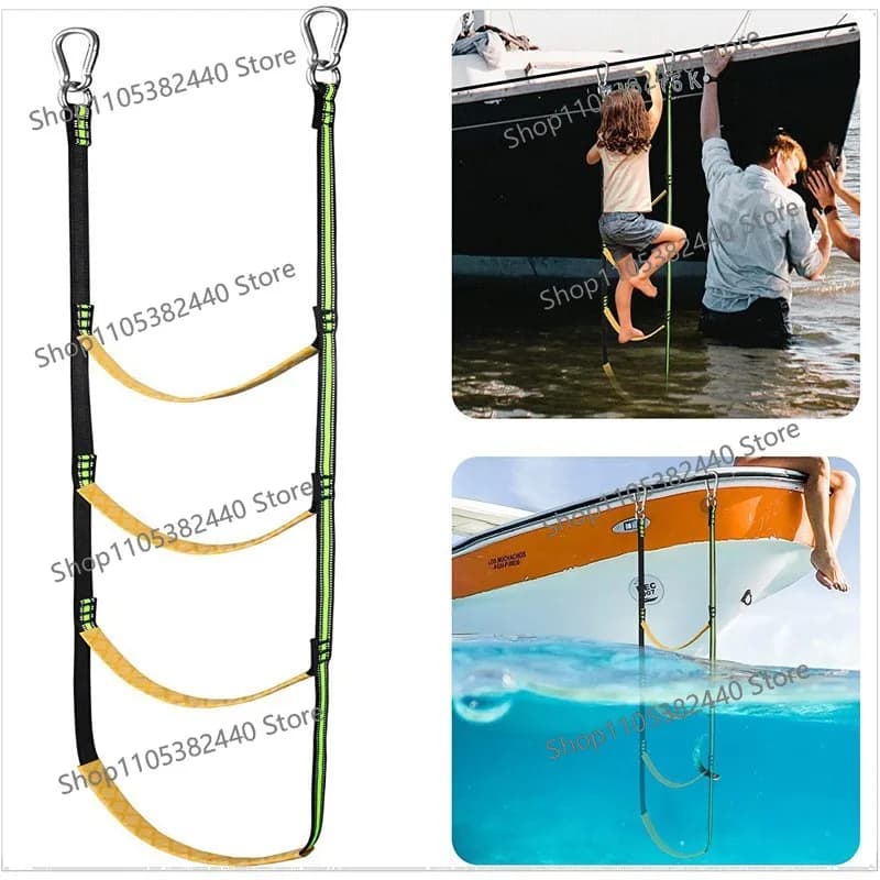 Marine Rope Ladder for Inflatable Boat Dinghy, Foldable Boarding Ladder Steps, Hanging Side Entry Rope for Kayak Canoe