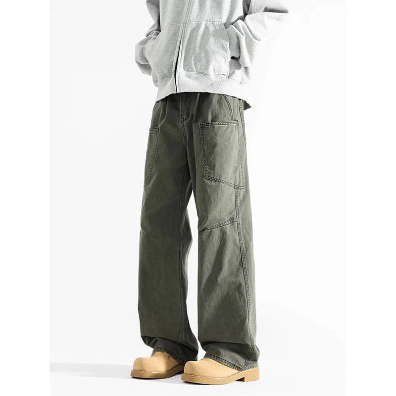 Cleanfit Military Green Workwear Jeans Men's Spring Autumn Straight Leg Knife American Retro Style Long Straight Fit Jeans