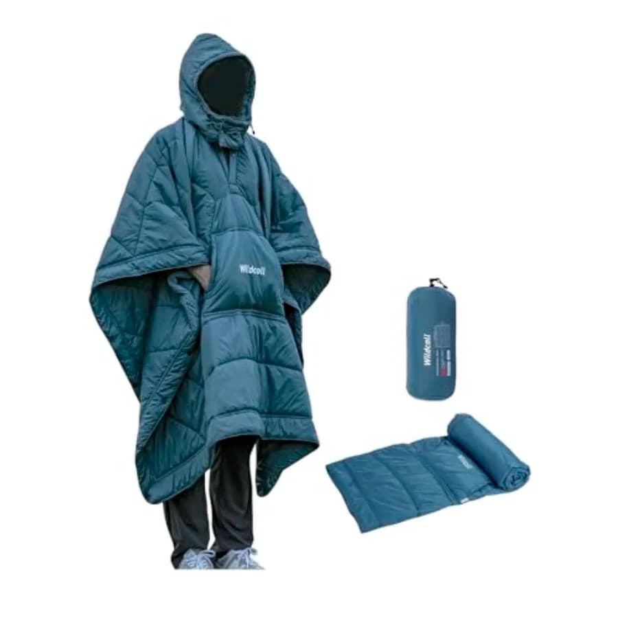 Coperta da Campeggio con Cappuccio e Isolamento 3M Thinsulate, Coperta Poncho Indossabile Ultraleggera Pieghevole, Sacco a Pelo per Esterni