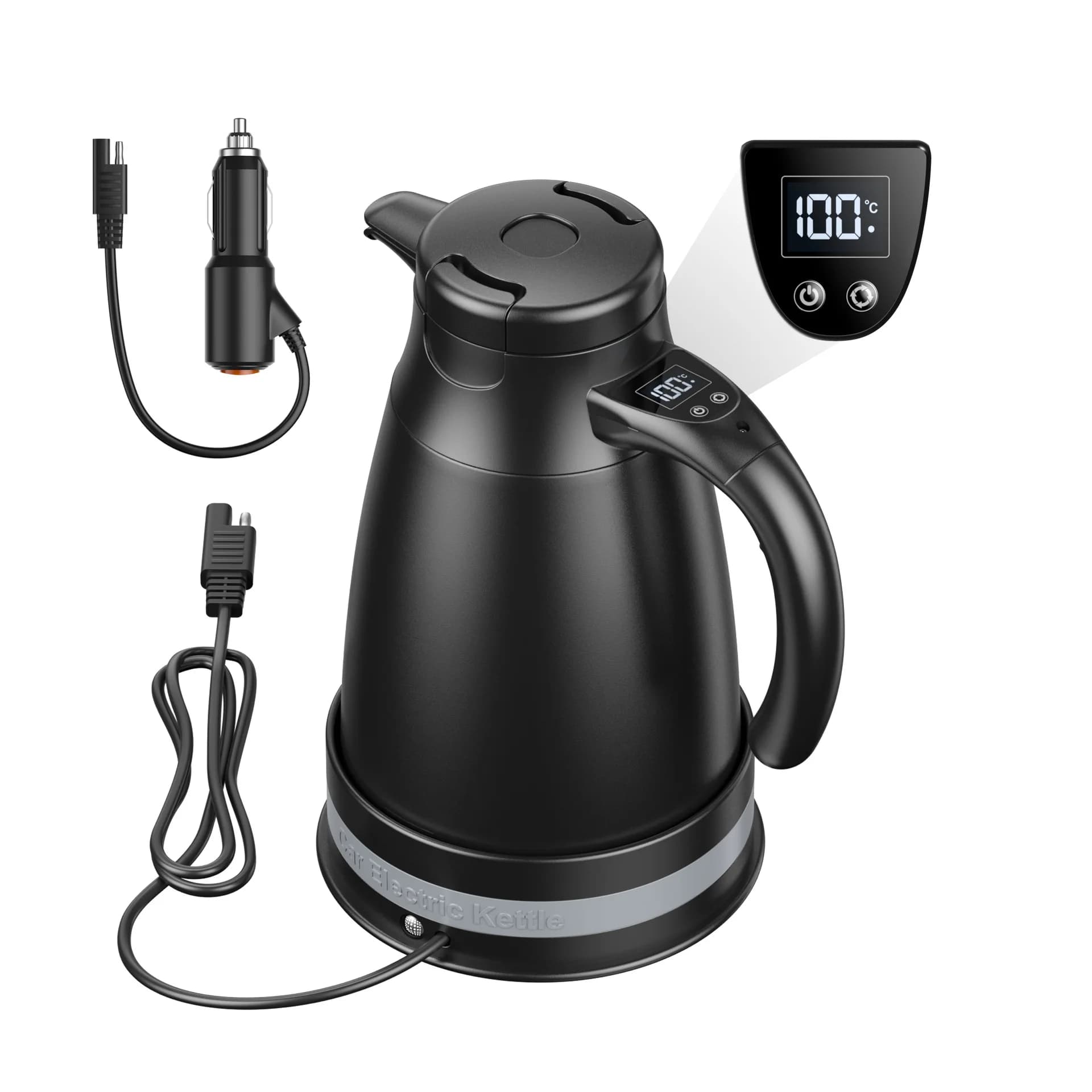 12V/24V Smart Car Electric Kettle Keep Warm 304 Stainless Steel Kettle Temperature Control Kettle With Cigarette Lighter 1.2L