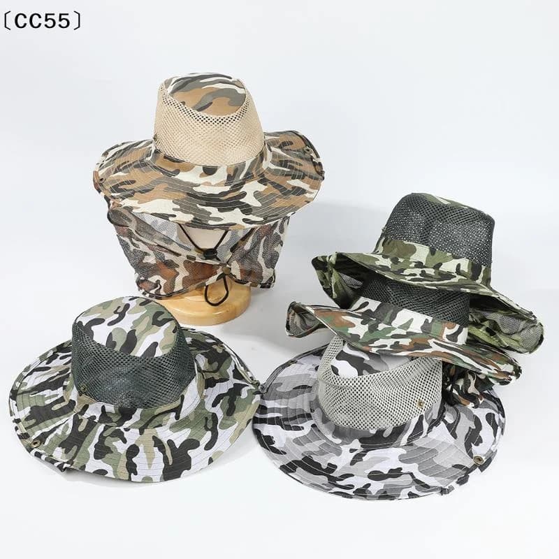 Cappello da Pesca Outdoor con Tesa Larga, Traspirante in Rete, Protezione Solare UV, Camouflage, per Uomo〔CC55〕