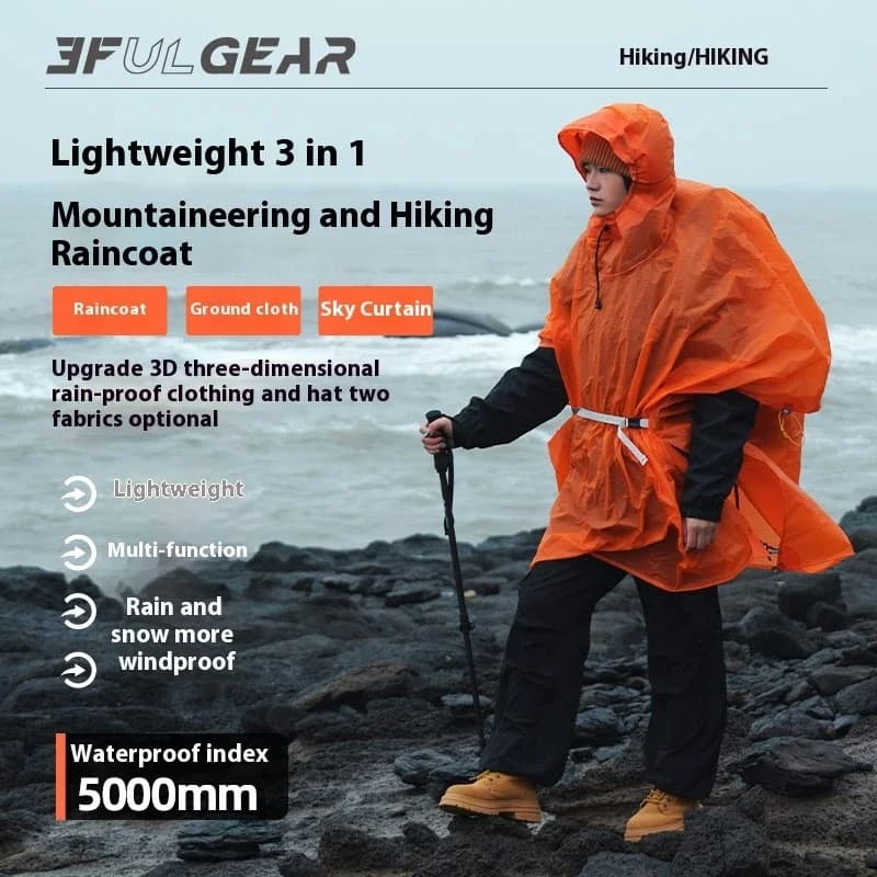 3F UL GEAR Ultralight Hiking Raincoat 3 in 1 Camping Rain Poncho Tarp Outdoor Awning Tent 15D Silicone Waterproof Rain Jacket