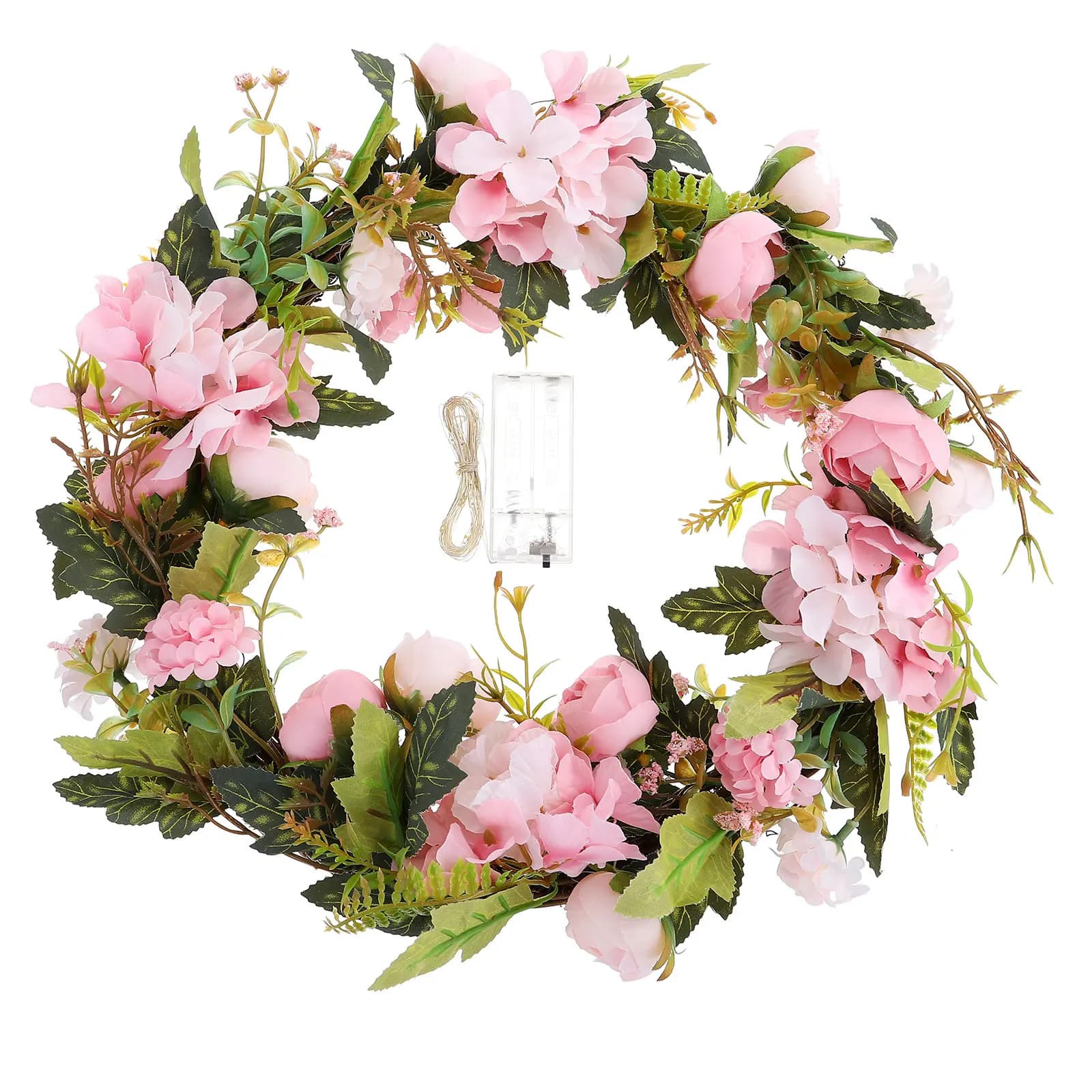 Ghirlanda Artificiale Realistica con Luci a Stringa, Anello Floreale di Camelia per Decorazione Porta d'Ingresso, Giardino, Matrimoni, Feste Estive