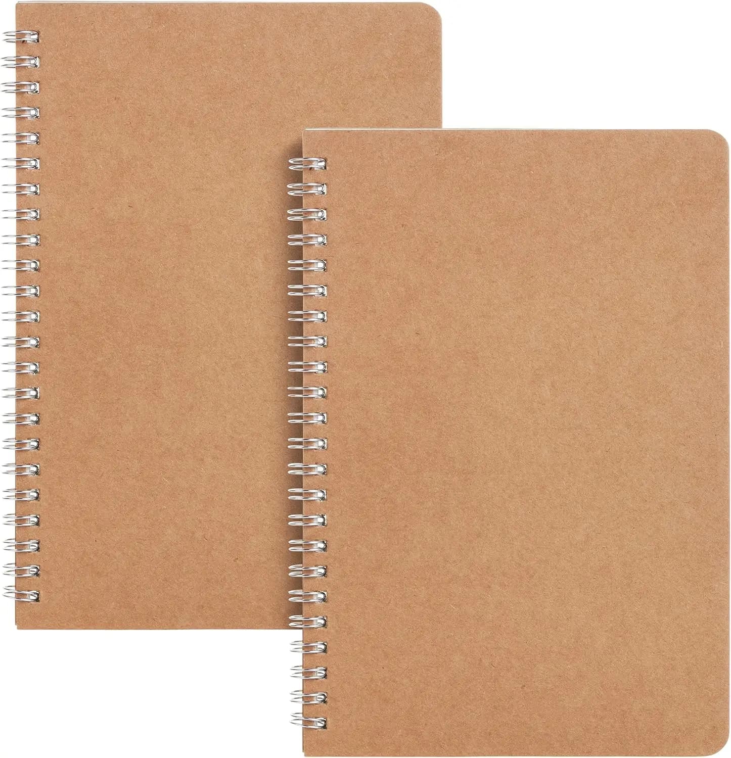 A5 Kraft Cover Spiral Notebook, 2 Pack, 80 Pages, Sketch Book, Blank Journal, Unlined