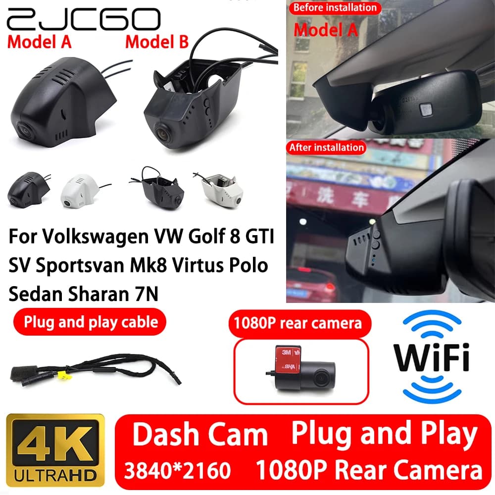 Telecamera Anteriore e Posteriore per Volkswagen VW Golf 8 GTI SV Sportsvan Mk8 Virtus Polo Sedan Sharan 7N, Dash Cam 4K 2160P, Wi-Fi, Plug and Play