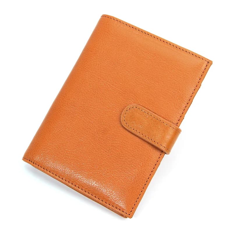2026 Snap Closure Genuine Leather Passport Holder RFID Blocking Multi‑Card Compartments Travel Document Wallet for Men and Women
