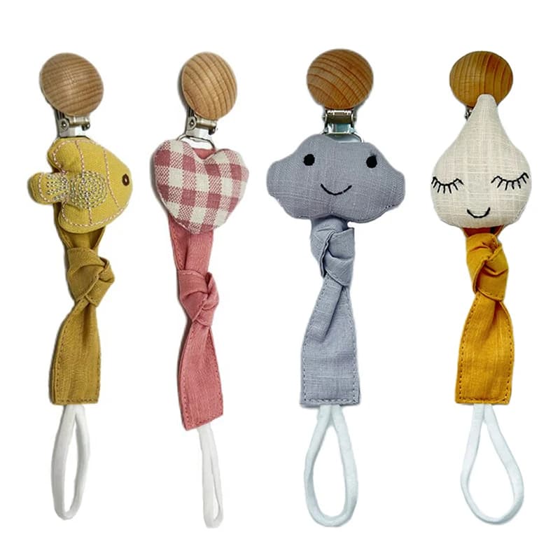 1PC Pacifier Clip for Baby Girls Boys Cartoon Cute Stuffed Animal Wood Soother Holder Teether Toys Strap Hanger