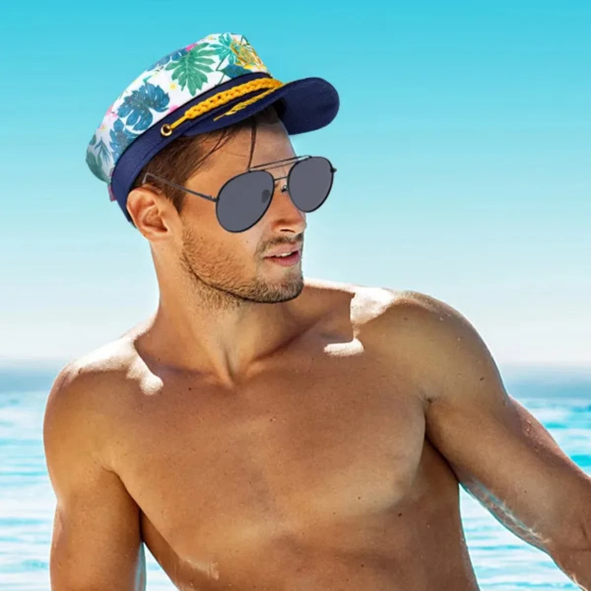 1pcs Navy Hat, Yacht Sunscreen Hat, Party Carnival, Sailor Hat, Embroidered Sunscreen Hat