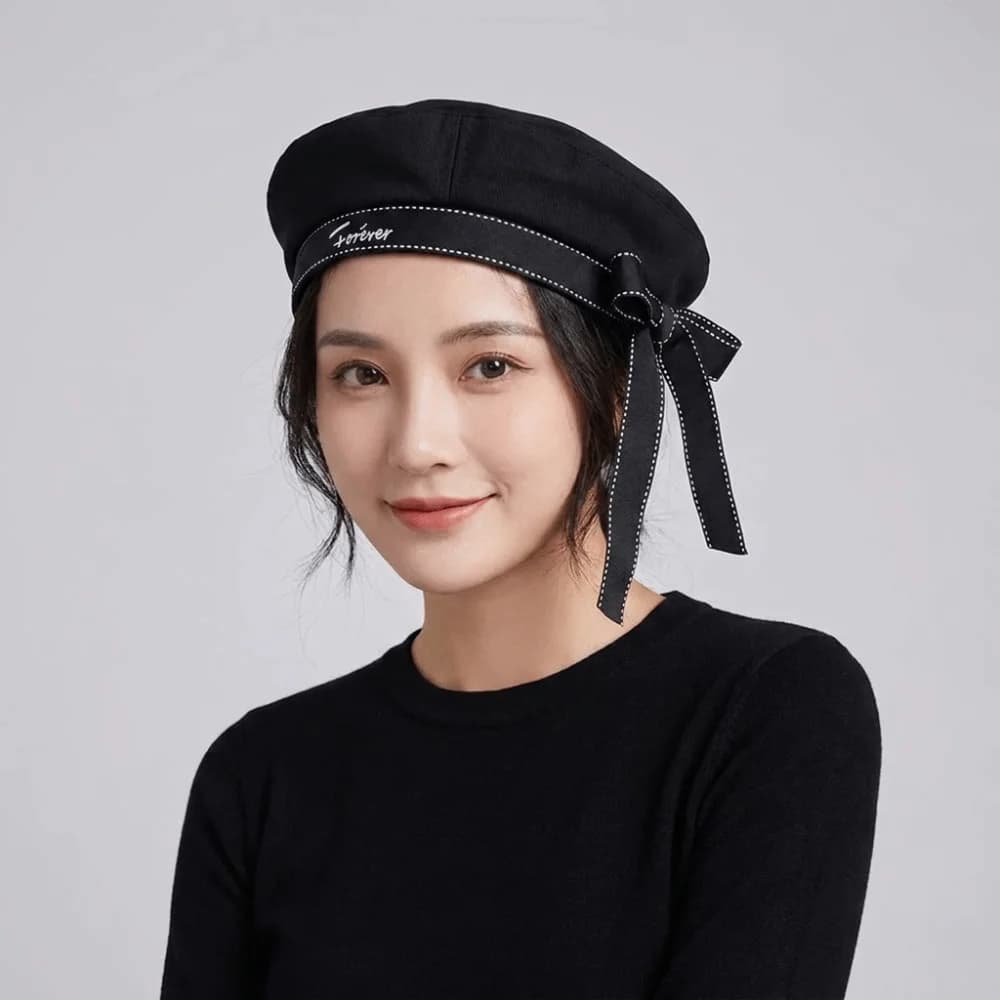 Casual Bowknot Sailor Hat Tie Ribbon JK Beret Cap Uniform Cap School Style Octagonal Cap Beach